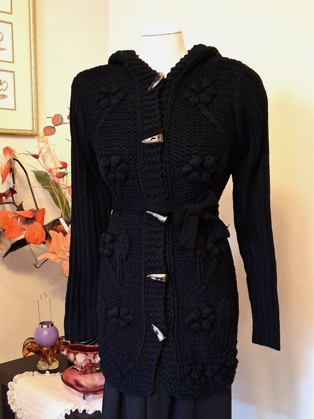 Quality Knit Hooded Cardigan Sweater Coat - Soft Chunky Knit Draped Sweaters M